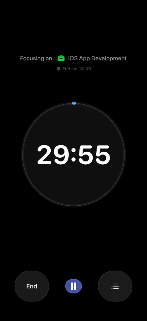 Kaari focus timer showing an active deep work session for iOS App Development