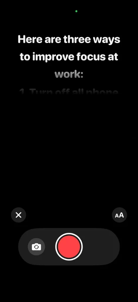 SpeechBeat full-screen recording studio with teleprompter on iPhone